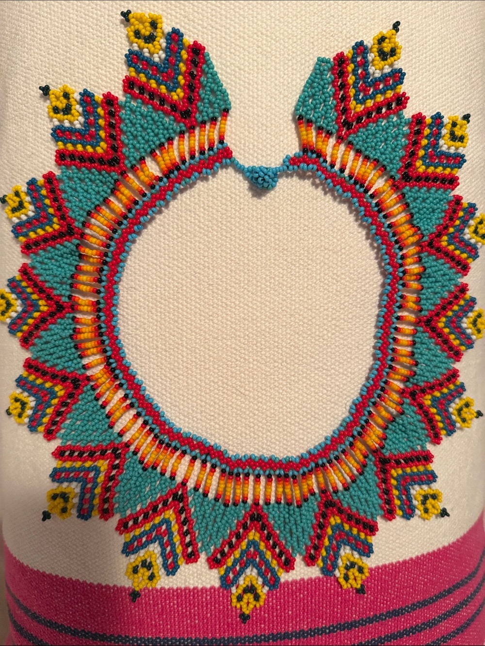 Handmade Beaded Statement Necklace in Turquoise & Rainbow